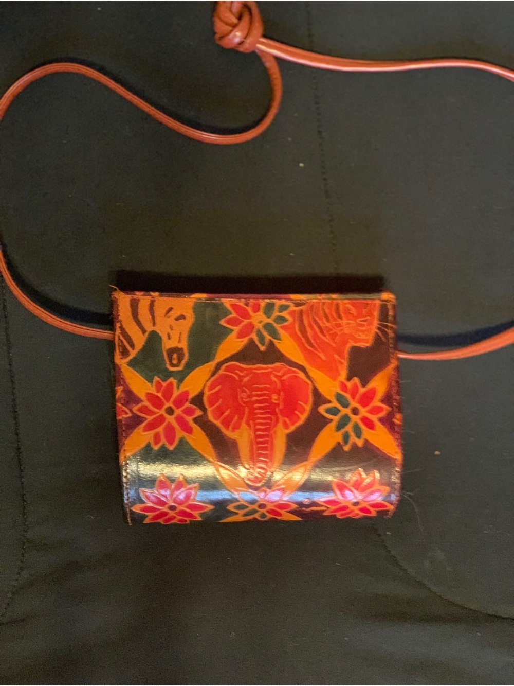 Mediterranean Trading Company Orange Floral & Elephant Crossbody Bag
